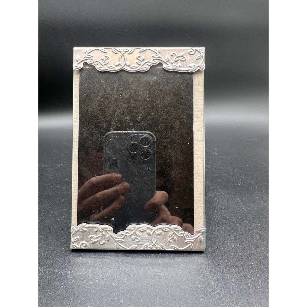 Vintage Pewter Floral Picture Frame Silver Tone Metal Scrollwork Tabletop